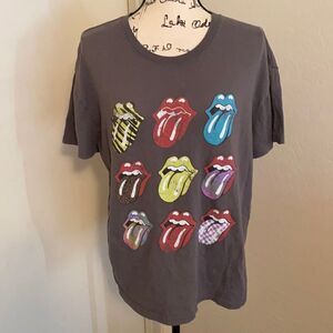 The Rolling Stones Gray Distressed Lips Graphic Shirt